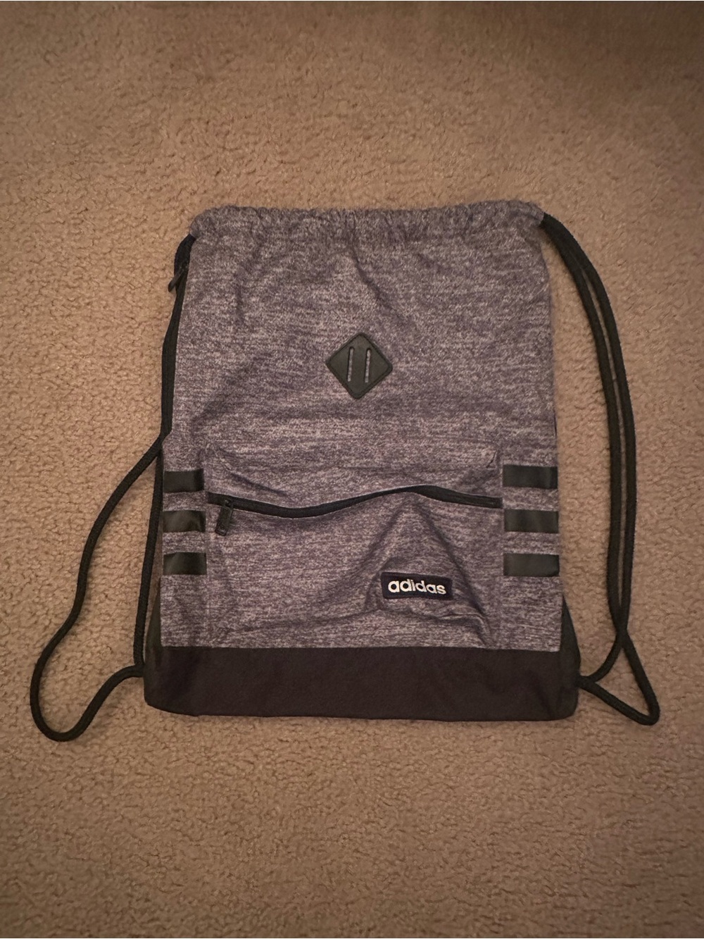 adidas Heather Gray and Black Drawstring Backpack